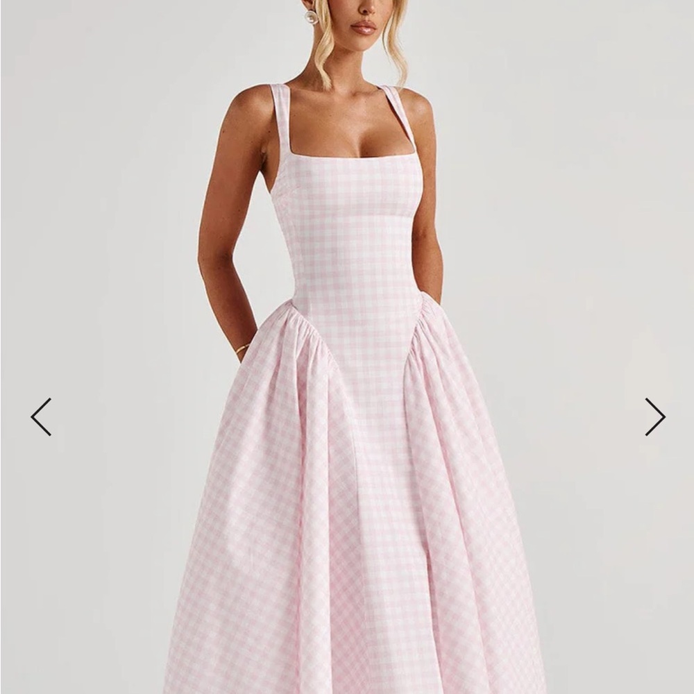 Pink Gingham Midi Dress